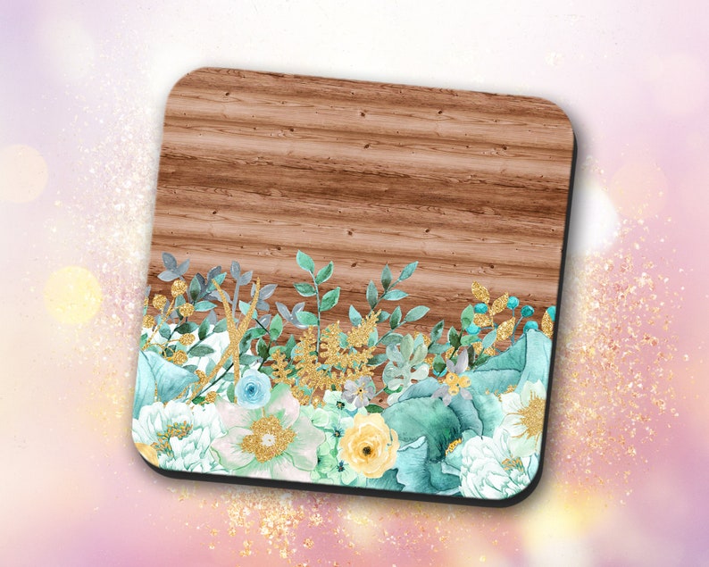Wood Flowers Floral Mouse Pad /& Coaster Set Mint Green Watercolor Office Decor Desk Accessories Desk Decor Mouse Mat