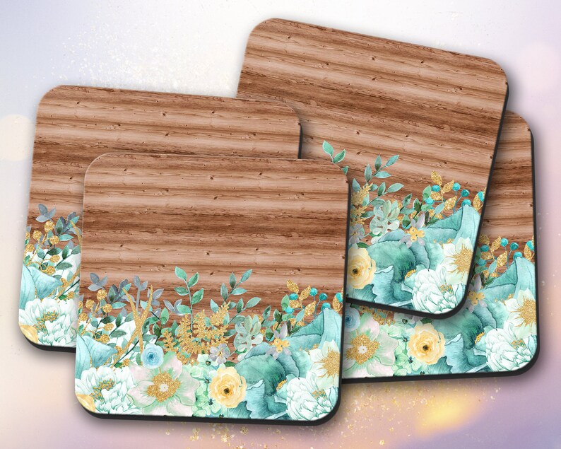 Wood Flowers Floral Mouse Pad /& Coaster Set Mint Green Watercolor Office Decor Desk Accessories Desk Decor Mouse Mat