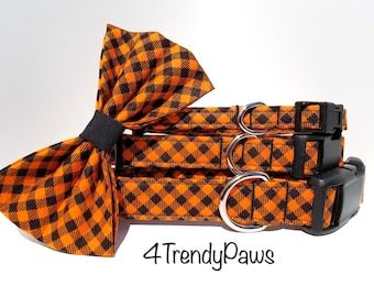 Black and Orange Gingham Collar, Halloween Collar, Girl Dog Collar, Boy Dog Collar, Small Dog Collar, Big Dog Collar, Black and Orange