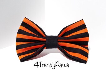 Black and Orange Stripes Bow, Halloween Bow, Bow Tie, Boy Dog Bow Tie, Girl Dog Bow, Small Dog Bow, Big Dog Bow, Black and Orange Halloween