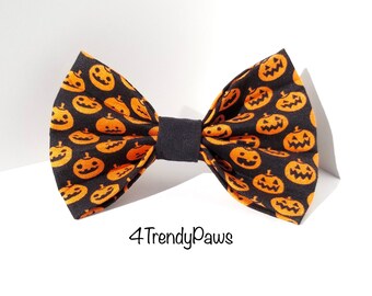 Jack-o-lanterns Dog Bow, Pumpkins Dog Bow, Halloween Dog Bow, Halloween