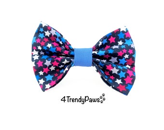 Confetti Stars Dog Bow, Patriotic Stars Dog Bow, 4th of July Dog Bow, Independence Day Bow, Summer Dog Bow, Boy Dog Bow Tie, Girl Dog Bow