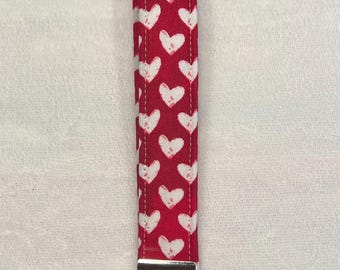 6.5 inch Key Fob, White Hearts on Red Key Fob, Valentine's Day Key Fob, Wristlet