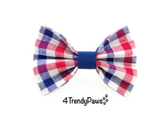 Patriotic Picnic Dog Bow, Patriotic Dog Bow Tie, 4th of July Dog Bow, Independence Day Bog Bow, Summer Dog Bow Tie, Red White and Blue Bow