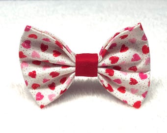 Small Hearts on White Bow, Hearts Dog Bow, Valentine's Day Dog Bow, Love Dog Bow, Dog Bow Tie