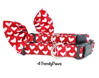 White Hearts on Red Dog Collar, Hearts Dog Collar, Valentine's Day Dog Collar, Love Dog Collar, Girl Dog Collar, Boy Dog Collar