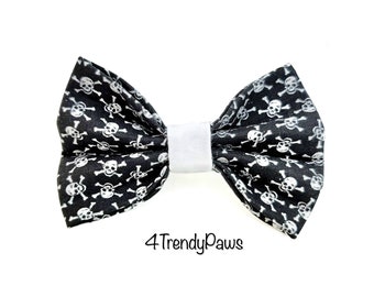 Skulls and Crossbones Bow, Skulls Dog Bow, Halloween Dog Bow, Dog Bowtie, Boy Dog Bowtie, Girl Dog Bow, Small Dog Bow, Large Dog Bow
