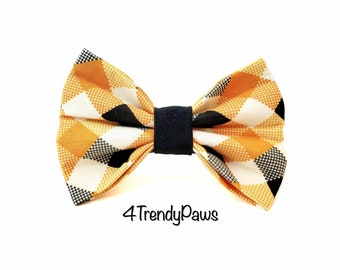 Fall Gingham Dog Bow, Orange and Black Dog Bow, Fall Dog Bow, Halloween Dog Bow, Holiday Dog Bow, Boy Dog Bow Tie, Girl Dog Bow, Checkers