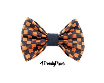 Fall Checkers Bow, Orange and Black Checker Dog Bow, Halloween Dog Bow, Boy dog Bow Tie, Girl Dog Bow