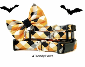 Fall Gingham Collar, Orange & Black Gingham, Halloween Dog Collar, Fall Dog Collar, Girl Dog Collar, Boy Dog Collar, Large Dog, Small Dog