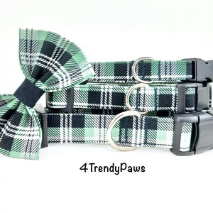 Green Plaid Dog Collar, Dark Mint Green Plaid, St Patrick's Day Dog Collar, Spring Dog Collar