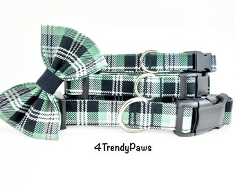 Green Plaid Dog Collar, Dark Mint Green Plaid, St Patrick's Day Dog Collar, Spring Dog Collar