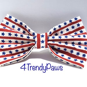 May include: Red, white, and blue bow tie with stars and stripes pattern. 4TrendyPaws.