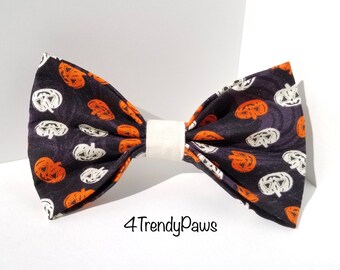 White & Orange Pumpkins Bow, Halloween Pumpkins dog Bow, Halloween Dog Bow
