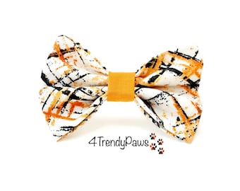 Fall Spray Paint Dog Bow, Halloween Dog Bow, Holiday Dog Bow, Orange & Black Spray Paint Bow, Boy Dog Bow Tie, Girl dog Bow, Handmade Bow