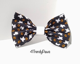 Ghosts and Pumpkins Bow, Halloween Dog Bow, Dog Bow Tie, Halloween