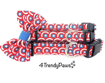 Captain America Dog Collar, Patriotic Dog Collar, 4th of July Collar, Summer Collar, Dog Collar, Boy Dog Collar, Girl Dog Collar, Marvel Dog