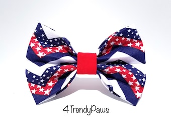 Patriotic Chevron Bow, Patriotic Dog Bow, 4th of July Bow, Memorial Day Bow, Girl Dog Bow, Boy Dog Bow Tie, Dog Bow Tie, Patriotic Bow Tie