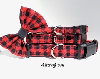 Red and Black Buffalo Plaid Collar, Buffalo Plaid Collar, Christmas Collar, Holiday Collar, Dog Collar, Boy Dog Collar, Girl Dog Collar
