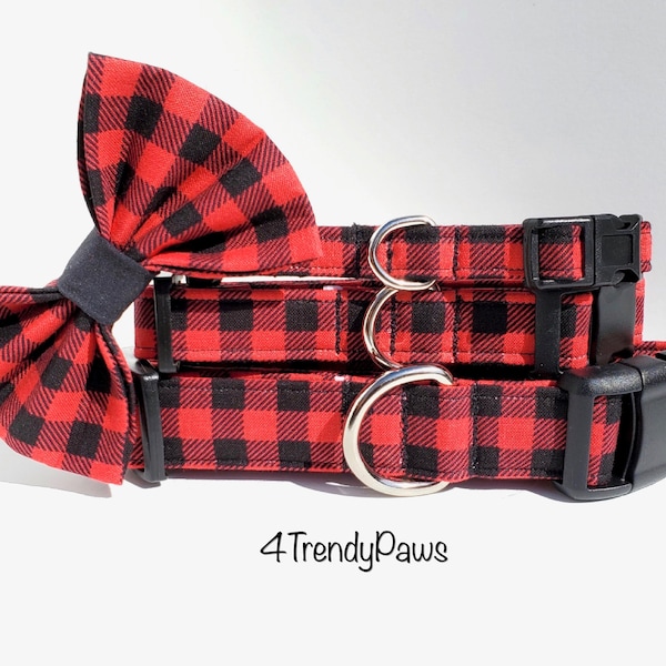 Red and Black Buffalo Plaid Collar, Buffalo Plaid Collar, Christmas Collar, Holiday Collar, Dog Collar, Boy Dog Collar, Girl Dog Collar