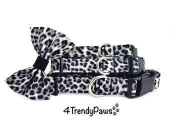 Snow Leopard Dog Collar, Gray Leopard Collar, Animal Print Dog Collar, Dog Collar