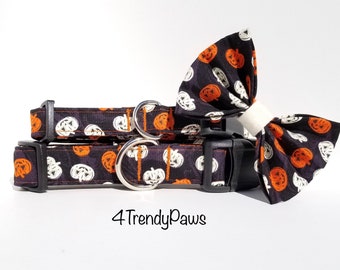 White & Orange Pumpkins Dog Collar, Pumpkins Dog Collar, Halloween Dog Collar