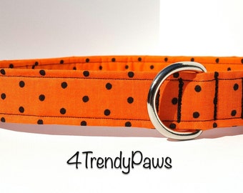 Black Polka Dots on Orange Collar, Halloween Collar, Small Dog Collar, Large Dog Collar, Boy Dog Collar, Girl Dog Collar, Cat Collar