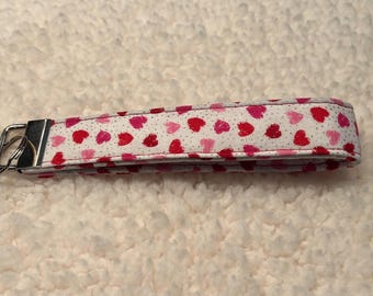 6.5 inch Key Fob, Small Pink & Red Hearts on White Key Fob, Valentine's Day Key Fob, Wristlet
