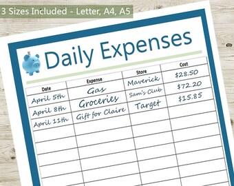 daily spend tracker etsy
