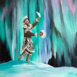 Northern lights, Aurora Borealis,  Alaska, Alaska Native dancers, Alaskan Dance, Yupik Dance, Yupik art, Alaska Native art, Indigenous art