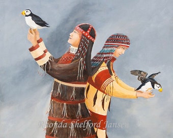 Ballerini nativi dell'Alaska, arte nativa americana, ballerini Alutiiq, arte Aleut, ballerino nativo dell'Alaska, arte nativa dell'Alaska, Alaska, Arte indigena,