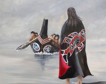 PNW Native, art makah, art amérindien, art indien du nord-ouest du Pacifique, tribu makah, art indigène, canoë indigène, totems, canoë de cèdre