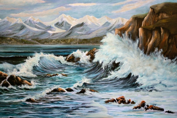 Crashing Waves Seascape Painting Coastal Paintings Art Beach Wall Wave Coast Line - Wall Art Seascapes Crashing Waves Seascape Painting Coastal Paintings Art Beach Wall Wave Coast Line - Wall Art Seascapes