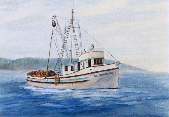 St Bernadette vintage wooden boats watercolor paintings | Etsy