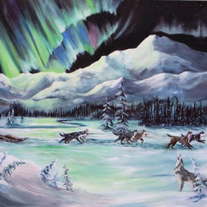 Northern lights, Aurora Borealis, Mt Denali, Mt Mckinley, the arctic, Snow, Alaskan scenes, Alaska, Big Dipper, sled dogs, dog teams, dogs