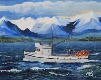 deadliest catch,boat paintings, Boat Prints, Coastal prints, Alaskan paintings, seascape paintings, seascape prints,  Alaska prints