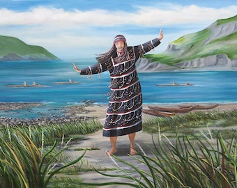 Aleut Art,native american art, Alutiiq dancers, Alaska Native dancer, Alaska art, Indigenous art, Unanagan art, Sugpiaq art, alaska seascape