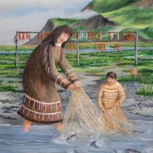 Alaska native art, Historical Alaskan art, Alutiiq, Sugpiaq, Aleut, Unangax, Indigenous art, Salmon art, Alaska Native subsistence,