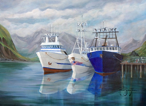 Zeegezichten schilderijen krab boot afdrukken krab boot Nederland