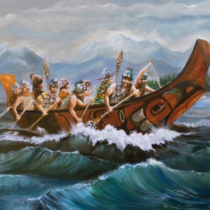 Tlingit War Canoe, Haida art prints, Alaska native art, pacific Northwest coast indian art, tlingit art, haida art, seascape art,tsimshiann image 2