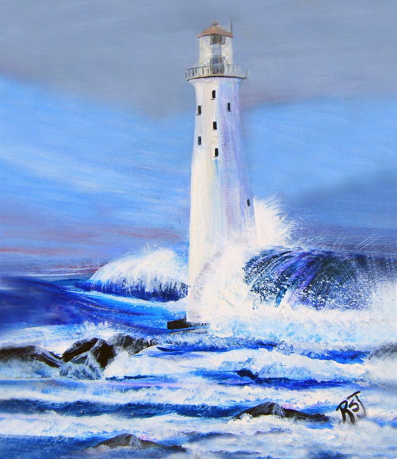 Great Isaac Light in Heavy Seas Coastal Wall Art Lighthouse - Etsy