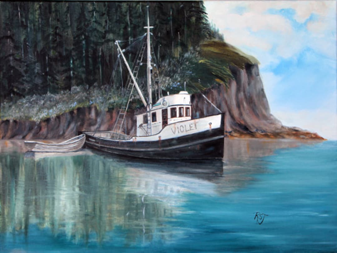 Old Wood Boats Paintings, Old Boat Paintings, Fishing Boat Prints, Seascape  Painting, Boat Reflections Paintings, Water Reflection Paintings 