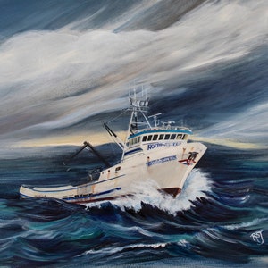 Das Boot des Nordwestens, maritimer Druck, Fischerboot Druck, Aquarelle, Bilder von Krabbenbooten, Alaska Malerei, nautisches Dekor
