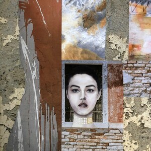BEHIND THE WALL- Original mixed media art on paper.