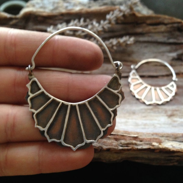 Sterling Silver and Copper Floral Hoop Earrings