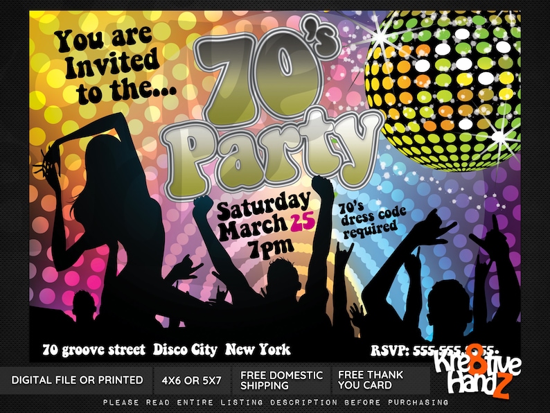 70's Party Invitation Personalized Printable 70's - Etsy