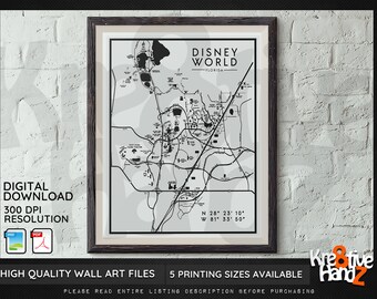 Disney World Map, Map wall art, Downloadable prints, Printable Wall Art, Digital Print Download, Disney wall art, Instant Download