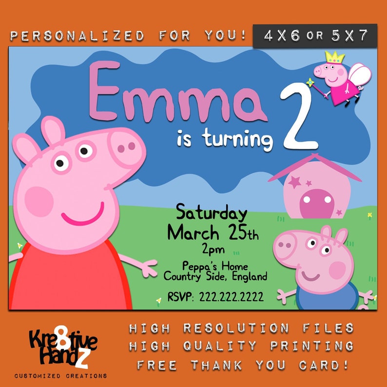 Peppa Pig Invitation Personalized Printable Peppa Pig Etsy