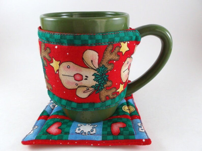 Fabric Coffee Mug Cozy and Coaster Christmas Print Cozy and Etsy