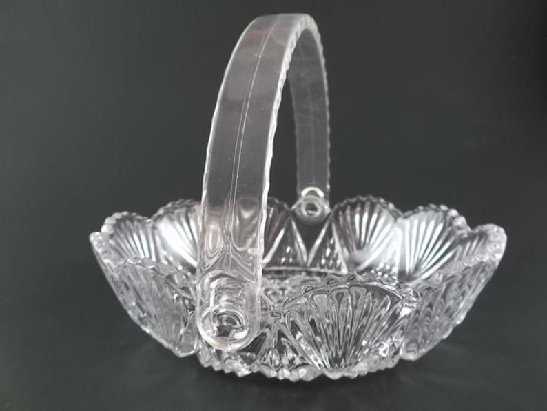 Vintage Lead Crystal Basket With Lucite Handle, Christmas Glass Basket
